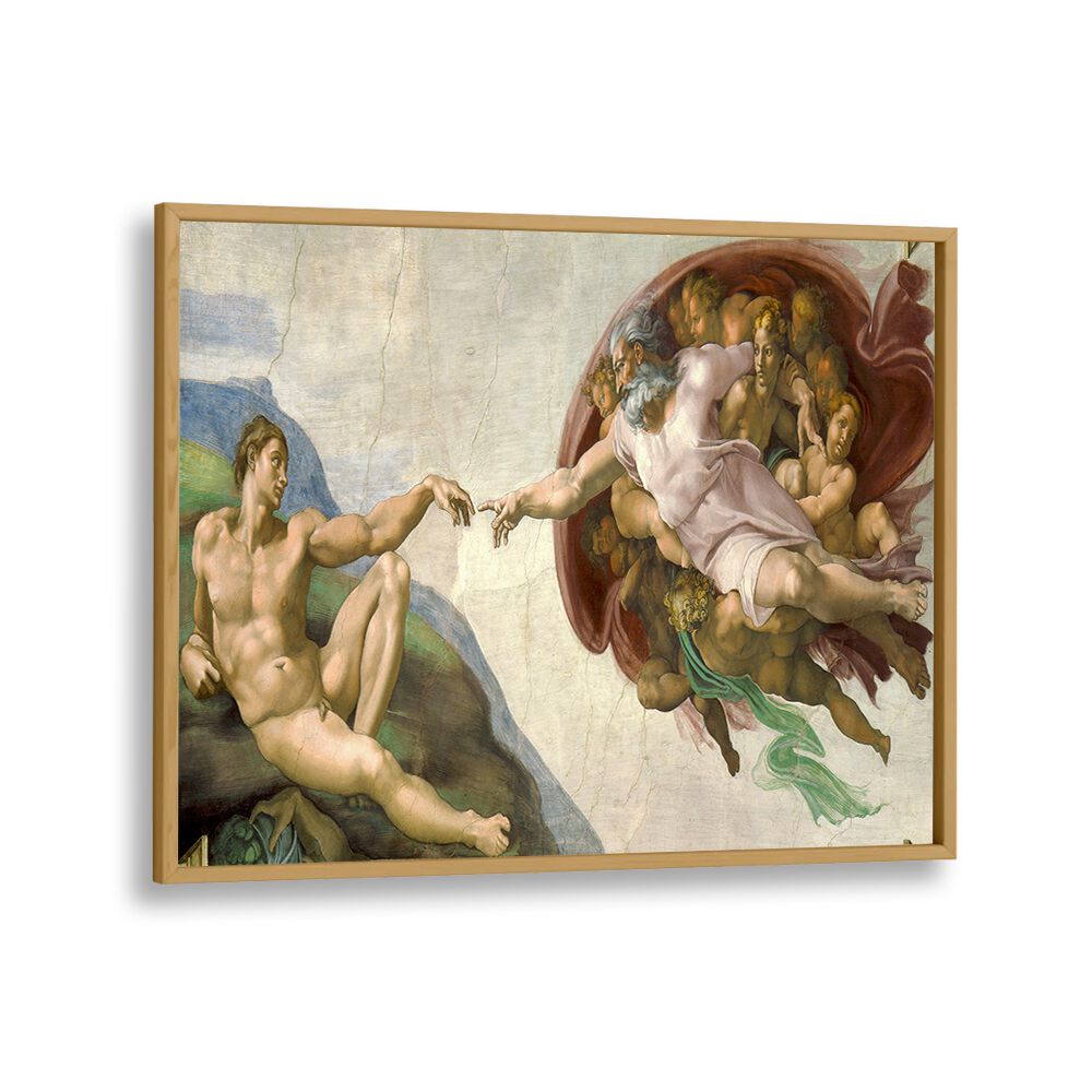 The Creation Of Adam (Circa 1511) Michelangelo Buonarroti art painting Artwork in Oak Wood Plain Frame