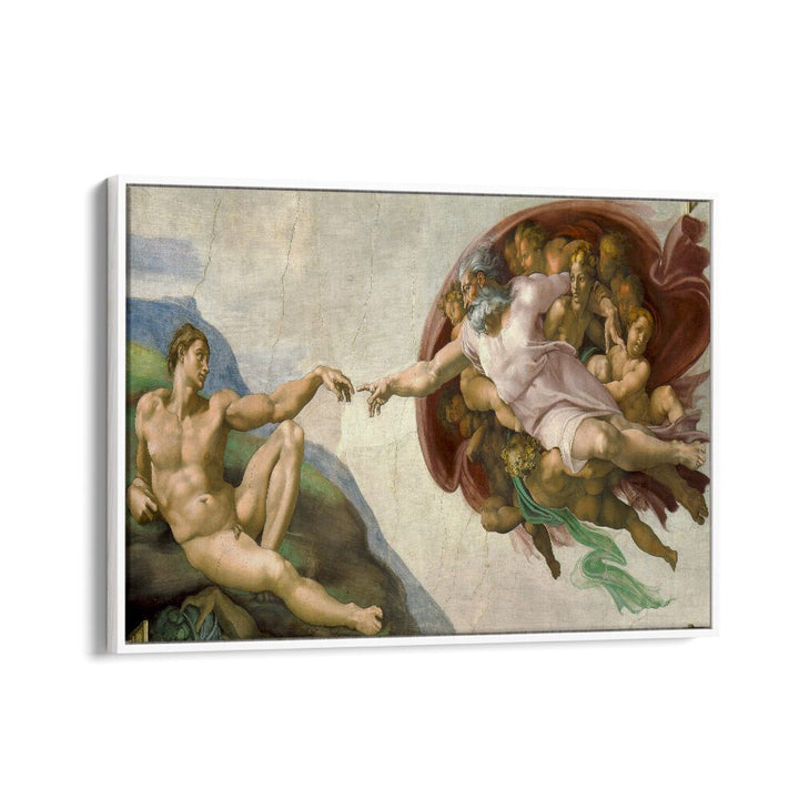 The Creation Of Adam (Circa 1511) Michelangelo Buonarroti art painting Artwork in White Floater Frame