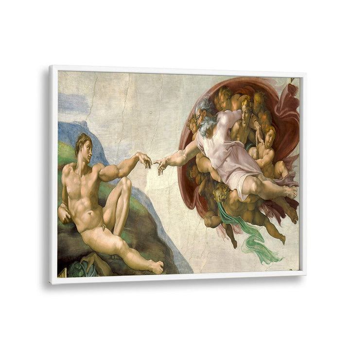 The Creation Of Adam (Circa 1511) Michelangelo Buonarroti art painting Artwork in White Plain Frame