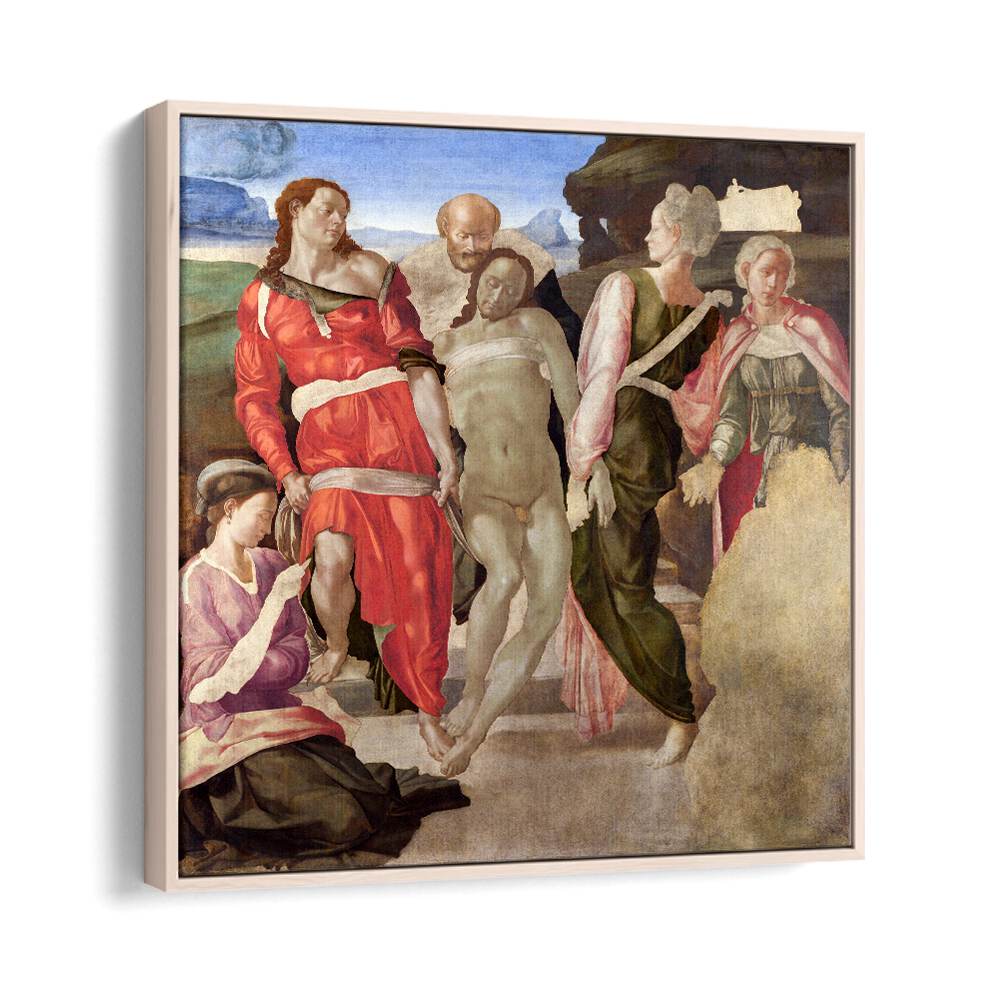 The Entombment (1500) Michelangelo Buonarroti art painting Artwork in Oak Wood Floater Frame