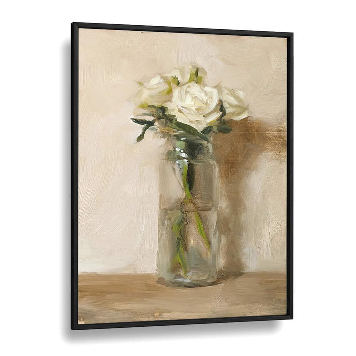 The Grace Of White Rose Vintage Art Artwork in Black Plain Frame