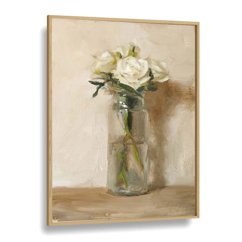 The Grace Of White Rose Vintage Art Artwork in Oak Wood Plain Frame