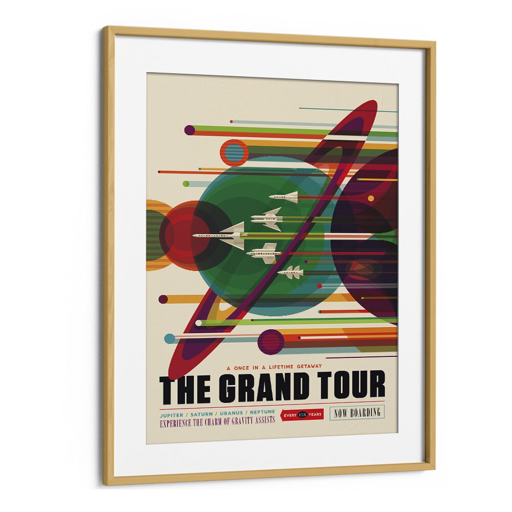 The Grand Tour Astronaut & Nasa Paintings, Space Art Prints Artwork in Oak Wood Frame With Mount
