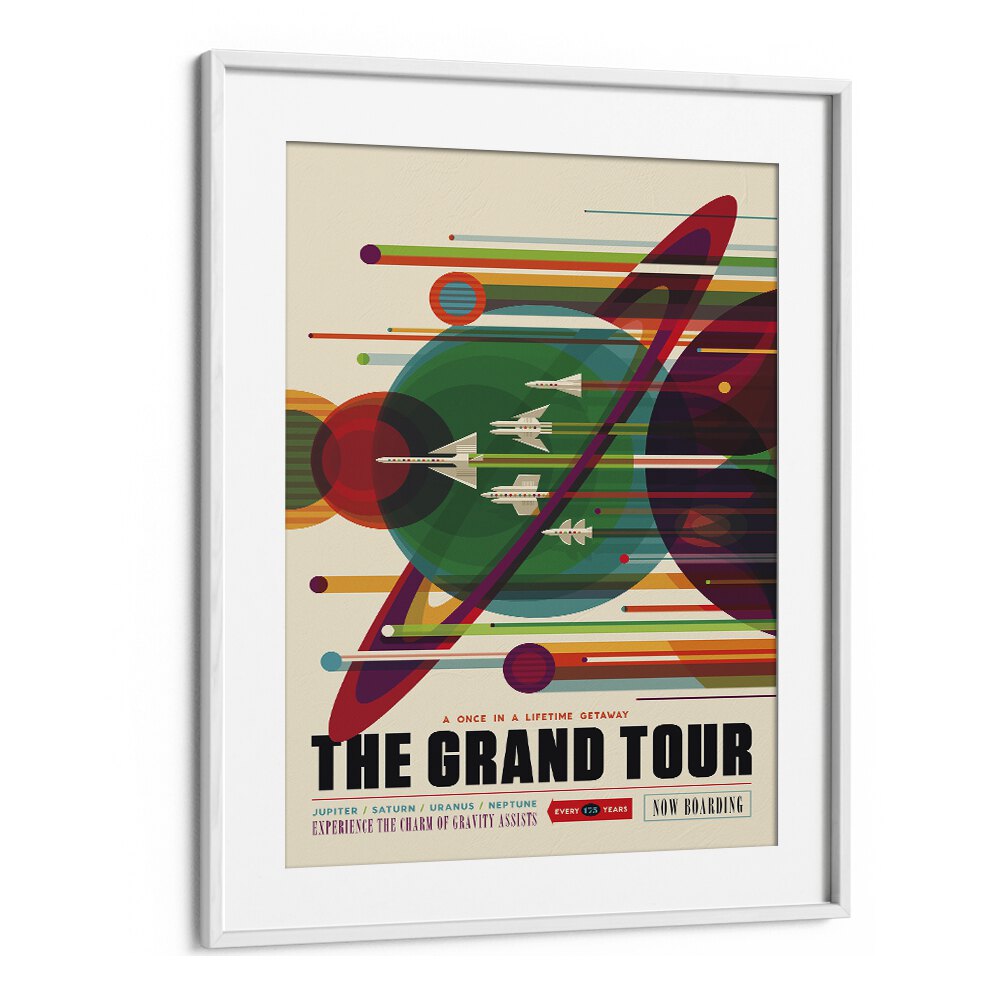 The Grand Tour Astronaut & Nasa Paintings, Space Art Prints Artwork in White Frame With Mount
