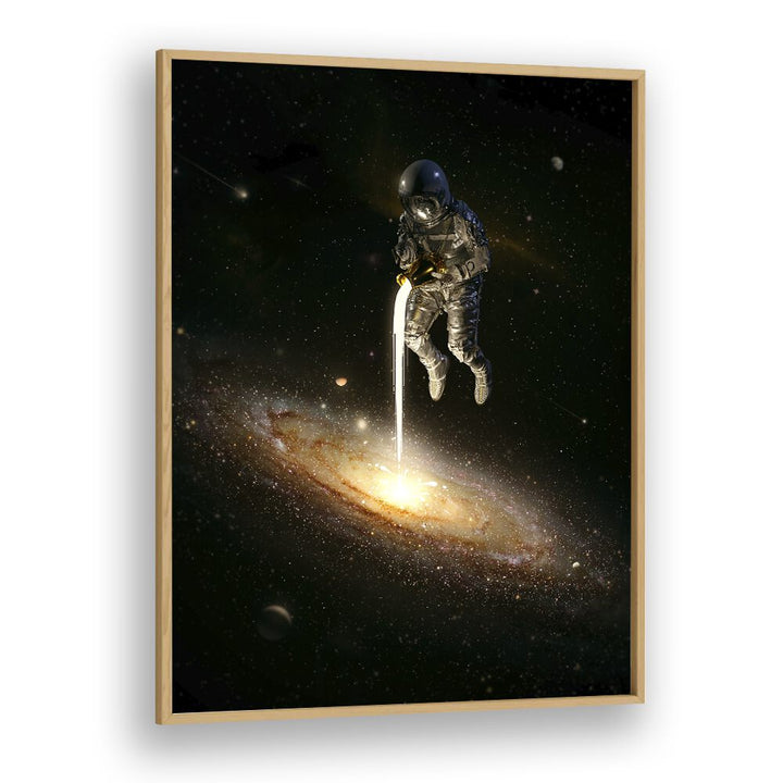 The Milky Way By Francis Minoza Astronaut & Nasa Paintings, Space Art Prints Artwork in Oak Wood Plain Frame
