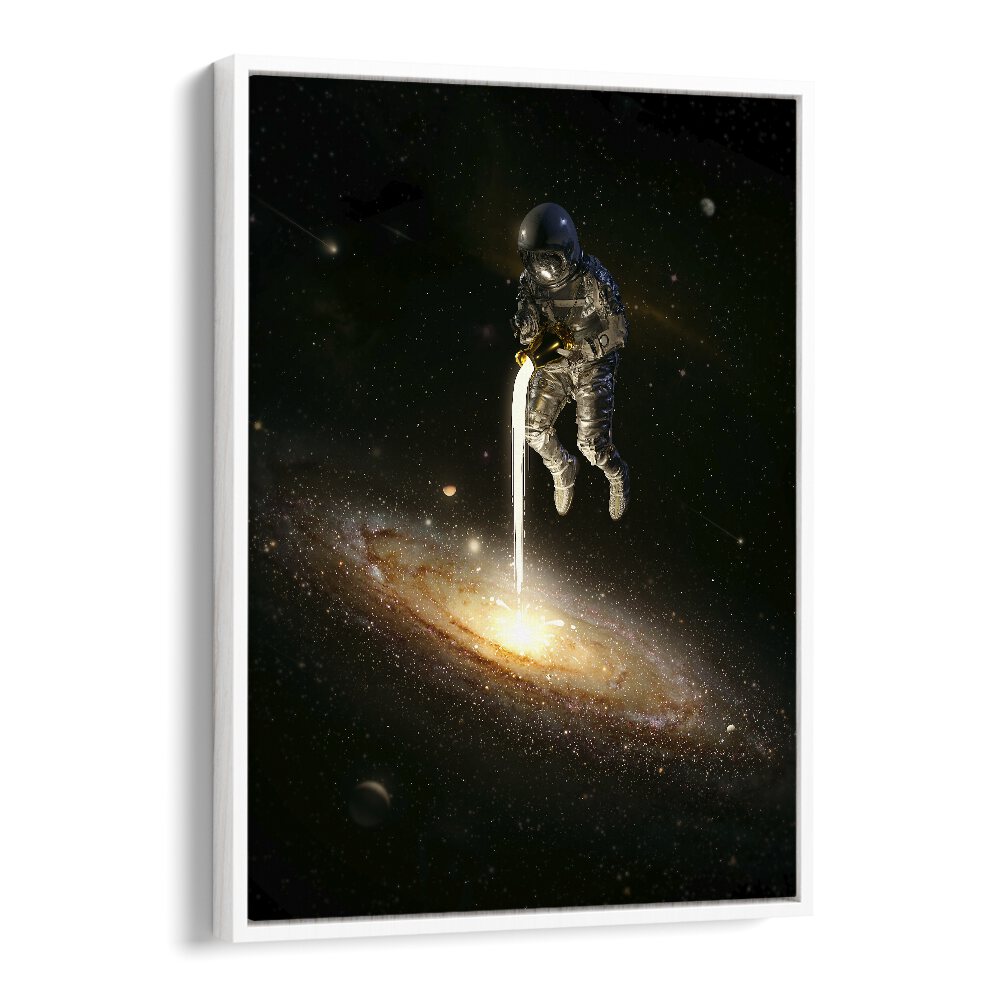 The Milky Way By Francis Minoza Astronaut & Nasa Paintings, Space Art Prints Artwork in White Floater Frame
