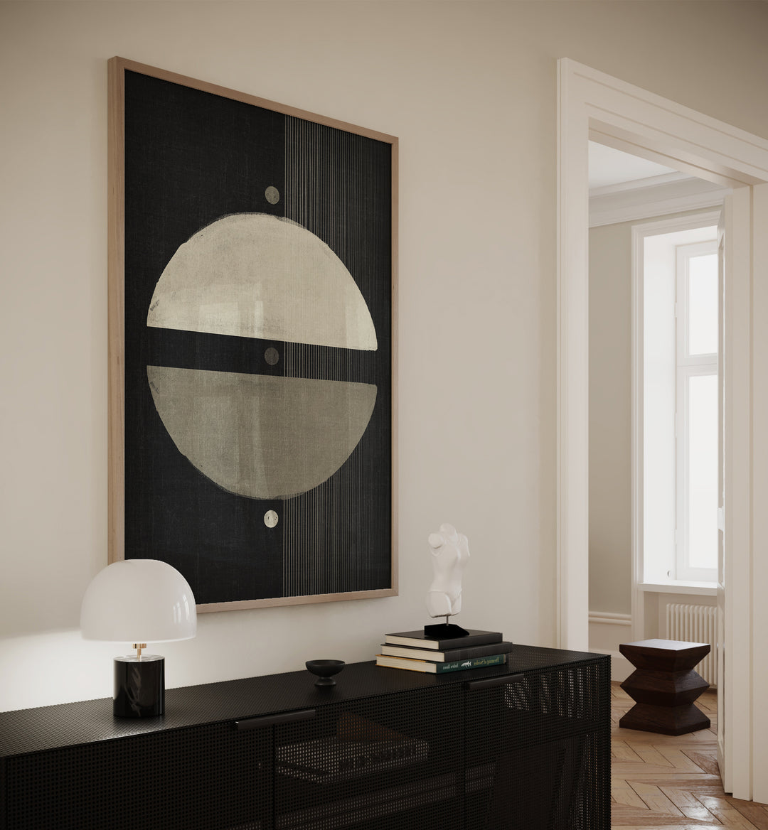 The Neutral Symmetry Geometric Art Artwork Placed on a wall In A Living Room 