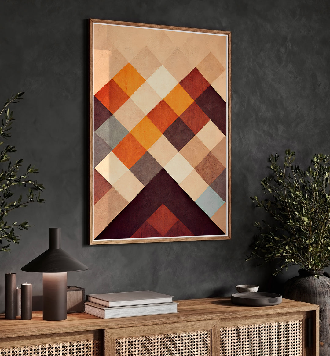 The Pyramid Geometric Art Artwork Placed on a wall In A Living Room