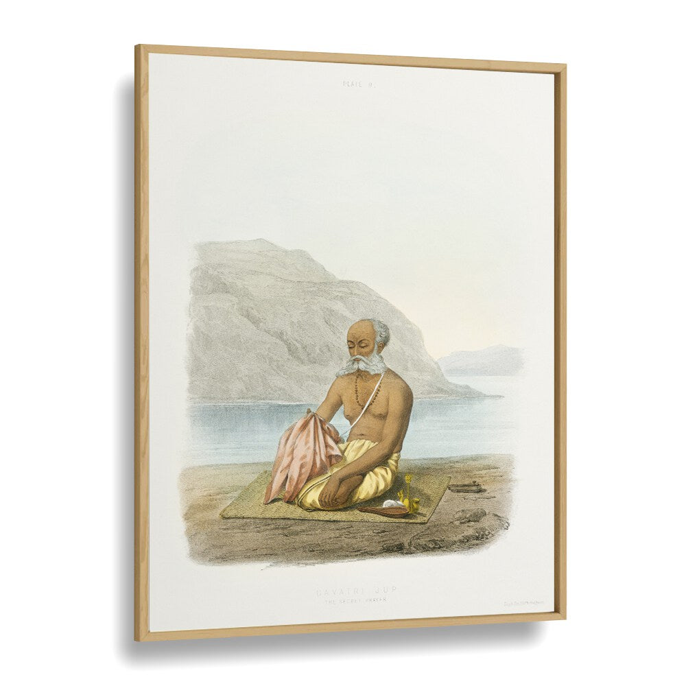 The Secret Prayer Indian art painting Artwork in Oak Wood Plain Frame