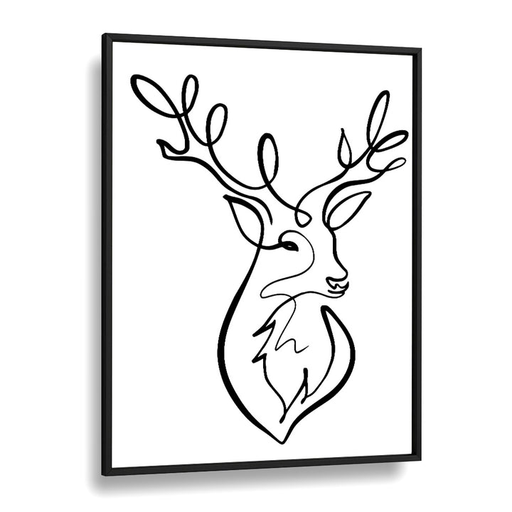 The Stag Line Art Artwork in Black Plain Frame