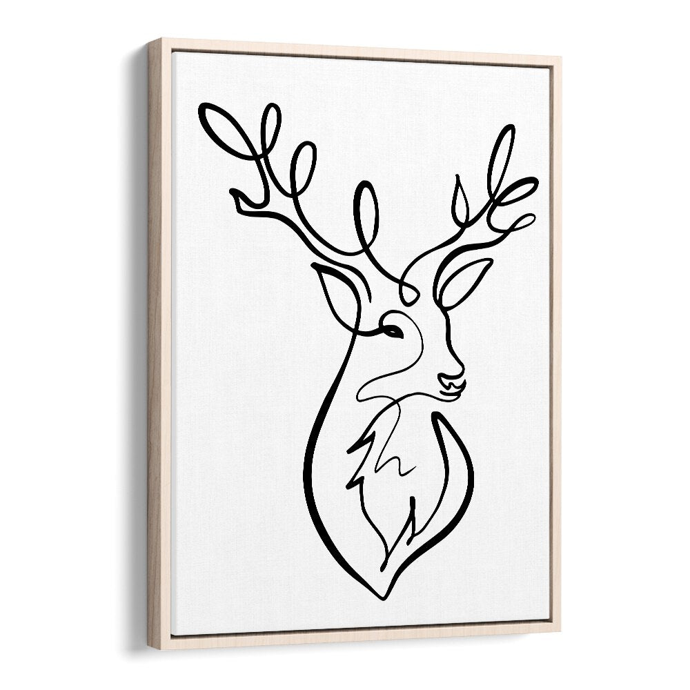 The Stag Line Art Artwork in Oak Wood Floater Frame