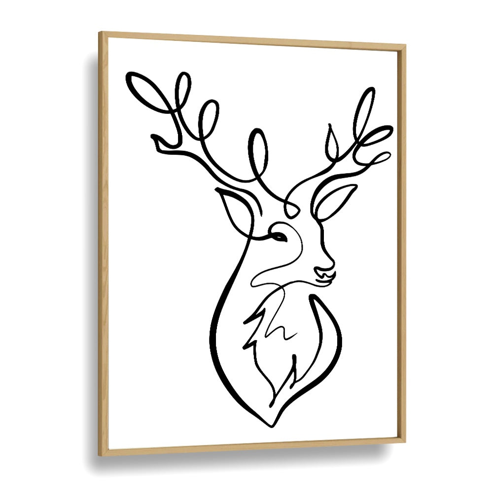 The Stag Line Art Artwork in Oak Wood Plain Frame