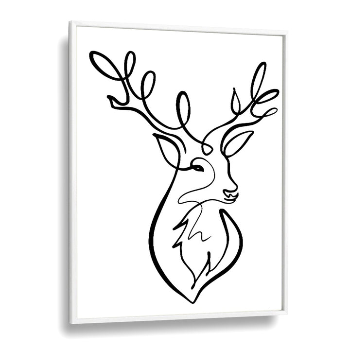 The Stag Line Art Artwork in White Plain Frame