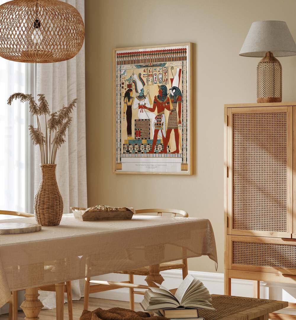 The Tomb Of Psammuthis Illustration From The Kings Tombs In Thebes By Giovanni Battista Belzoni 1778-1823 Egyptian Art Artwork in oakwood floater frame on beige wall for dining area