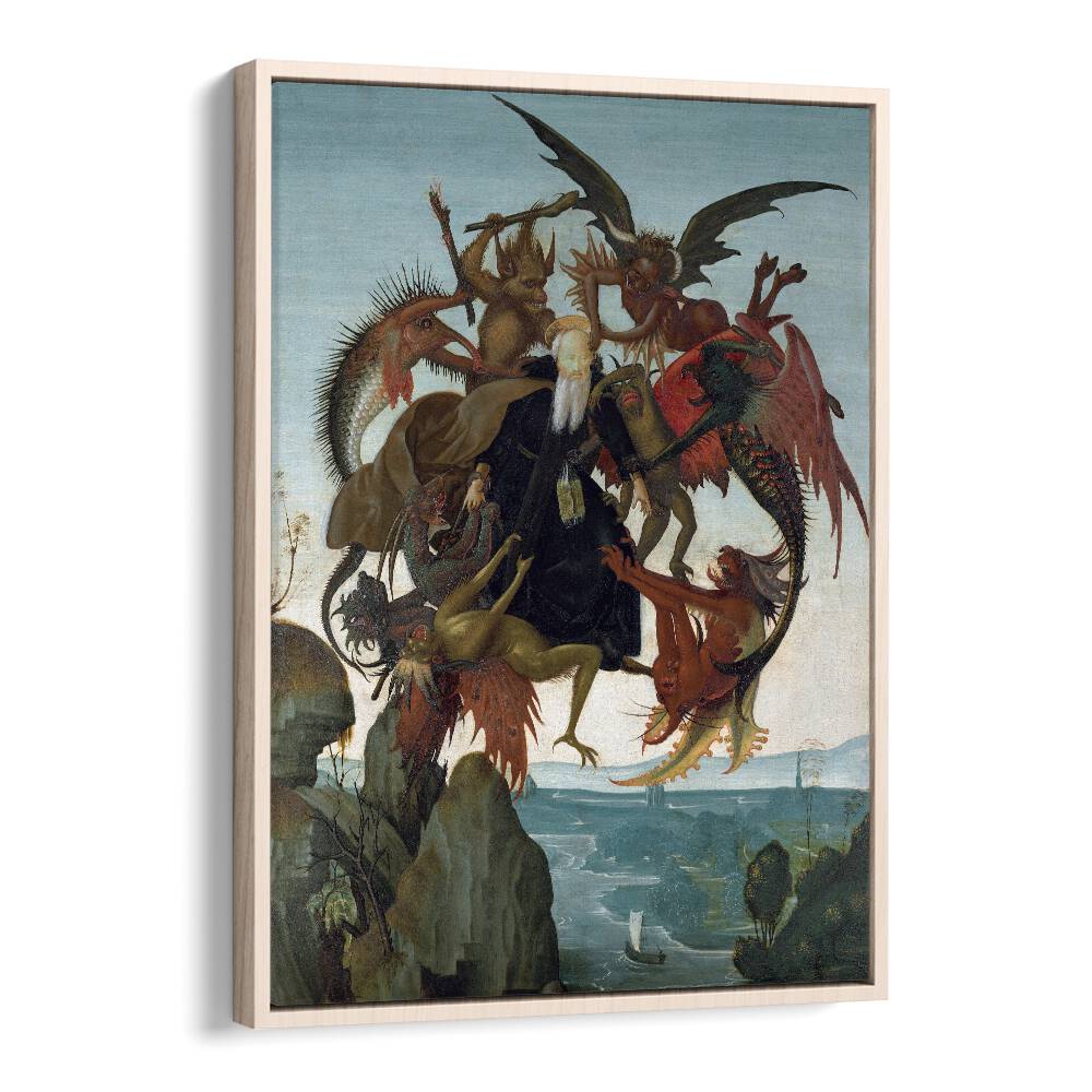 The Torment Of Saint Anthony (Ca. 1487-1488) Michelangelo Buonarroti art painting Artwork in Oak Wood Floater Frame