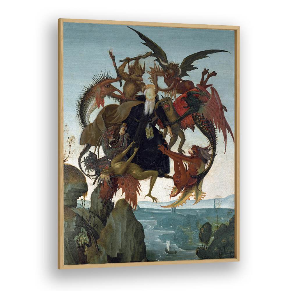 The Torment Of Saint Anthony (Ca. 1487-1488) Michelangelo Buonarroti art painting Artwork in Oak Wood Plain Frame