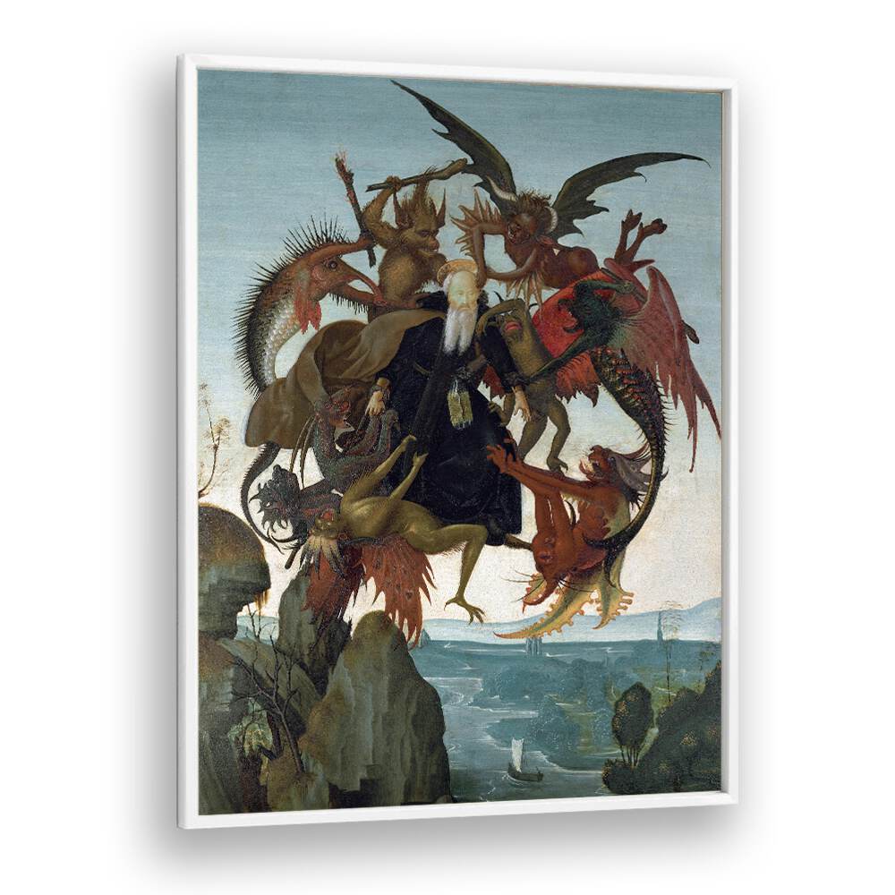 The Torment Of Saint Anthony (Ca. 1487-1488) Michelangelo Buonarroti art painting Artwork in White Plain Frame