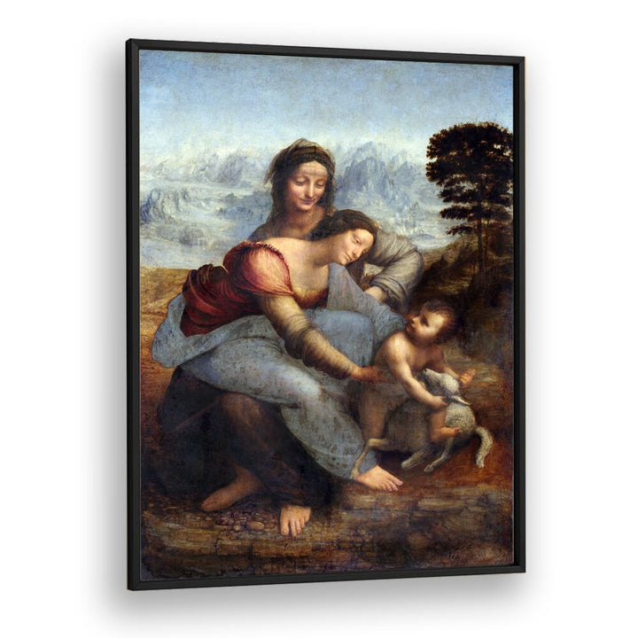 The Virgin And The Childern With The Saint Leonardo Da Vinci art painting Artwork in Black Plain Frame