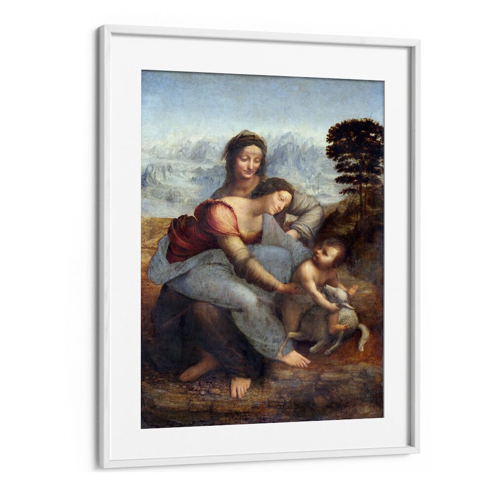 The Virgin And The Childern With The Saint Leonardo Da Vinci art painting Artwork in White frame With Mount