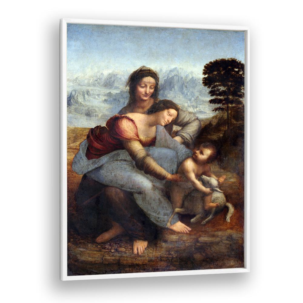 The Virgin And The Childern With The Saint Leonardo Da Vinci art painting Artwork in White Plain Frame