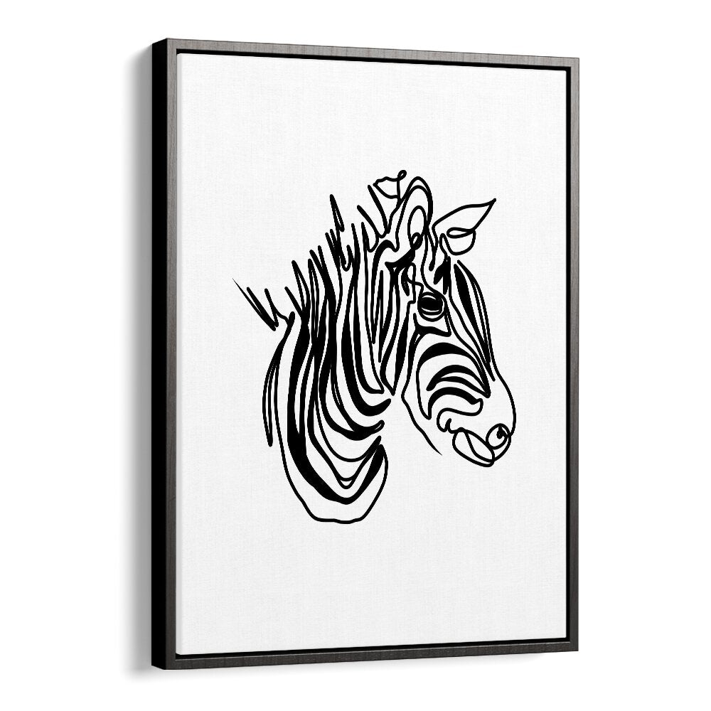 The Zebra Line Art Artwork in Black Floater Frame