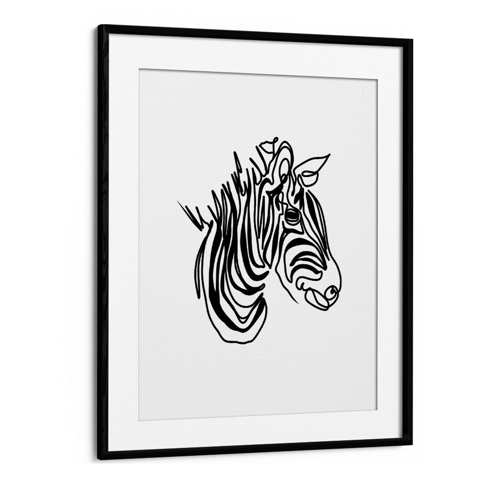 The Zebra Line Art Artwork in Black Frame With Mount