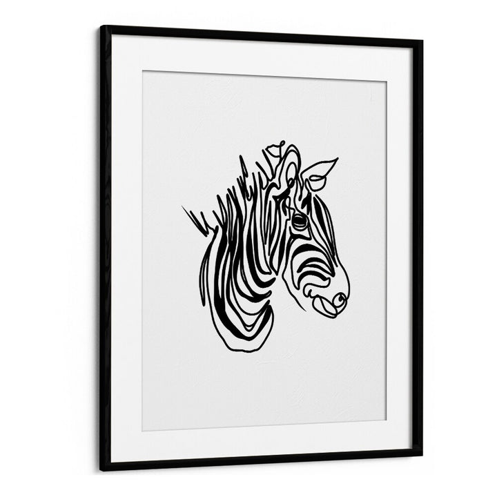 The Zebra Line Art Artwork in Black Frame With Mount