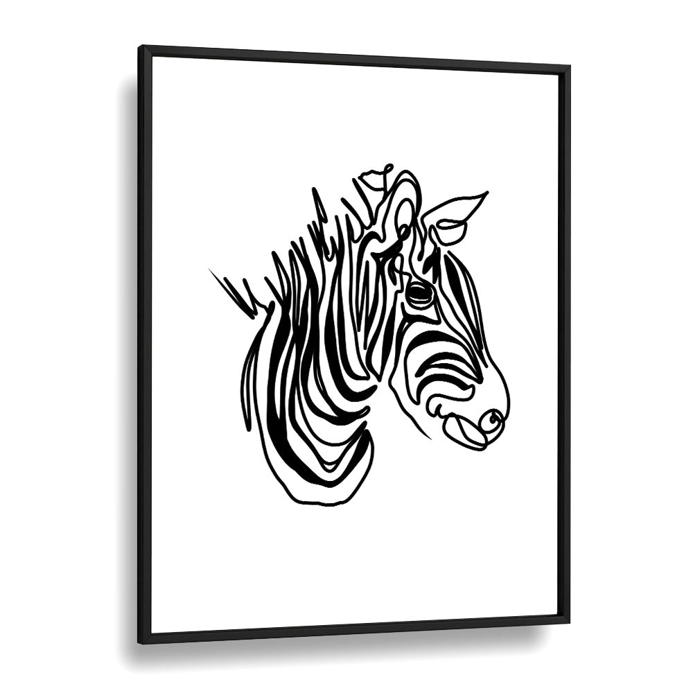 The Zebra Line Art Artwork in Black Plain Frame