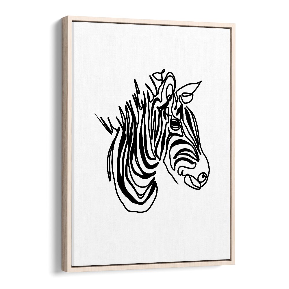 The Zebra Line Art Artwork in Oak Wood Floater Frame