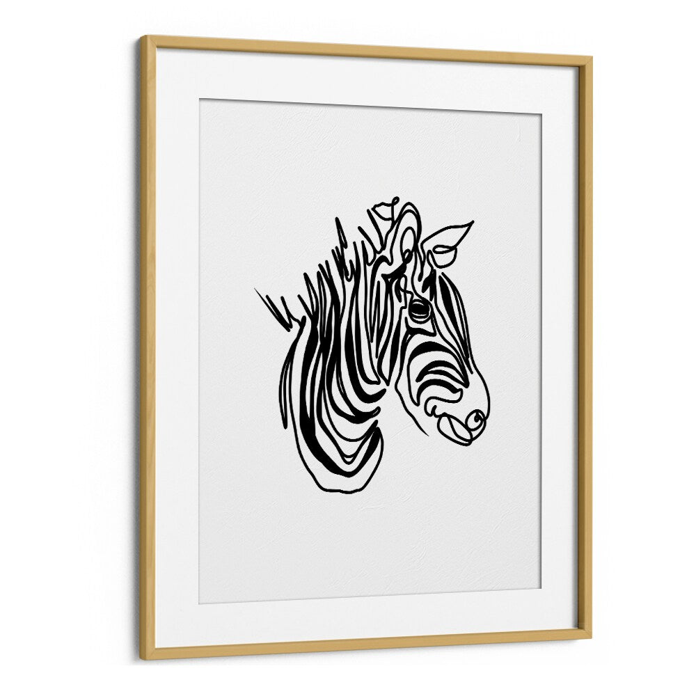 The Zebra Line Art Artwork in Oak Wood Frame With Mount