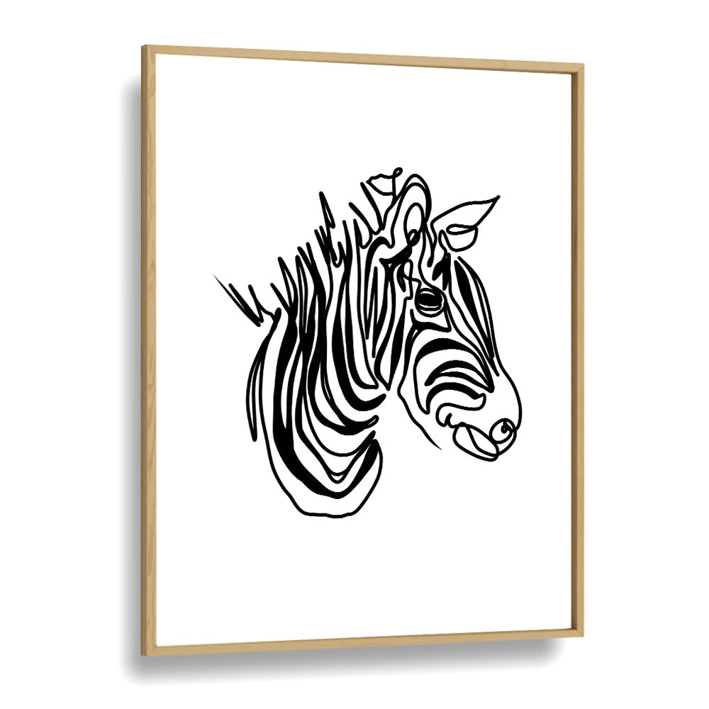 The Zebra Line Art Artwork in Oak Wood Plain Frame