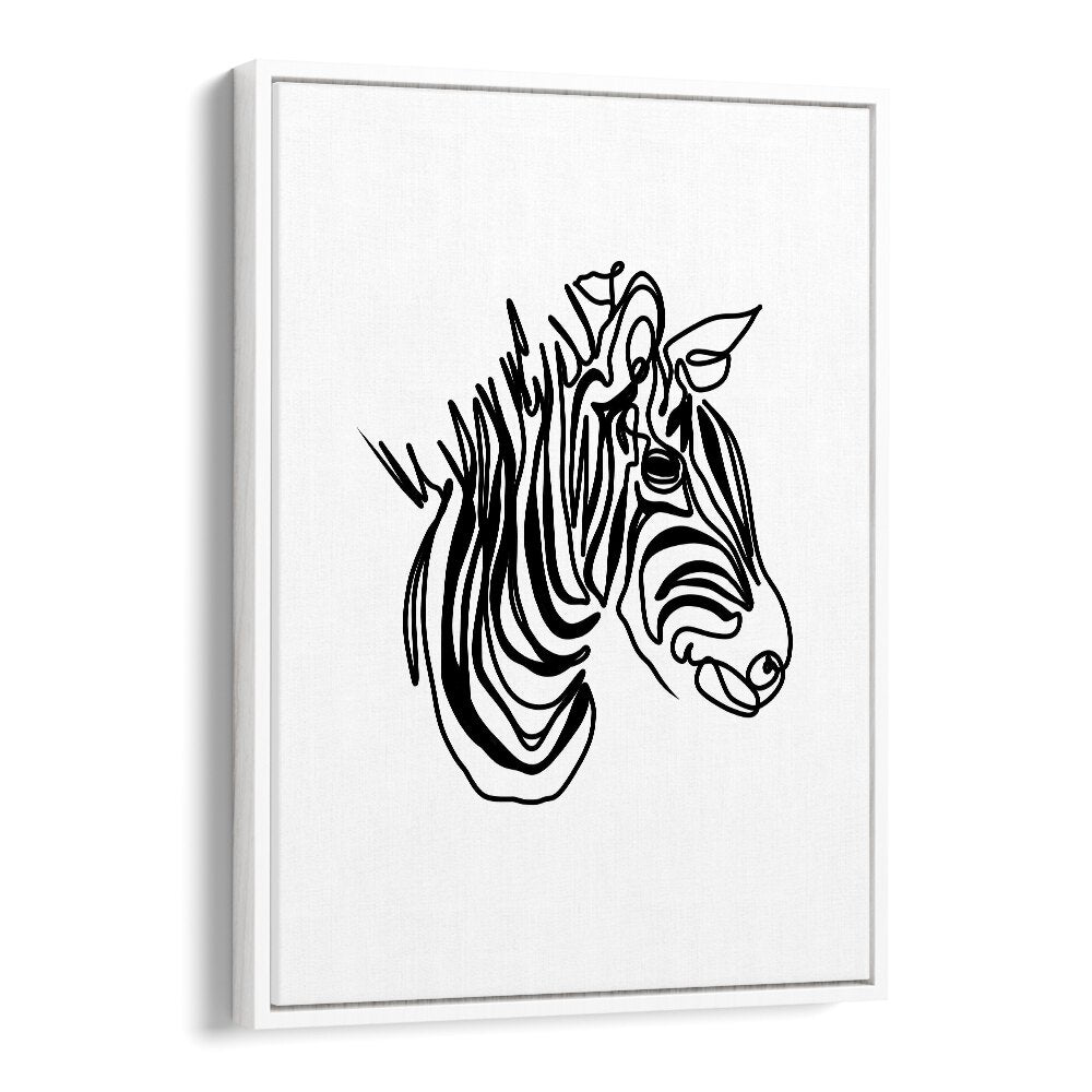 The Zebra Line Art Artwork in White Floater Frame