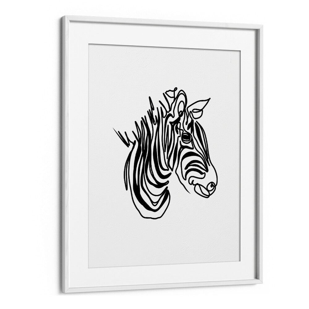 The Zebra Line Art Artwork in White Frame With Mount