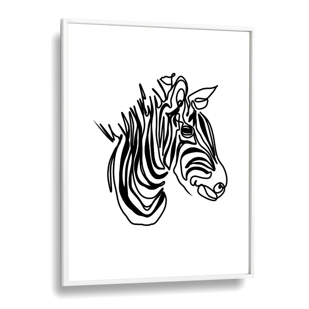 The Zebra Line Art Artwork in White Plain Frame