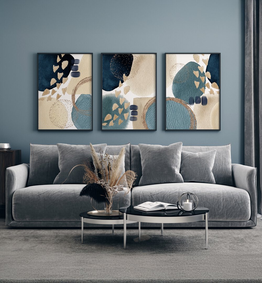 THE BLUE BEAUTY SET , SET OF 3 PAINTINGS