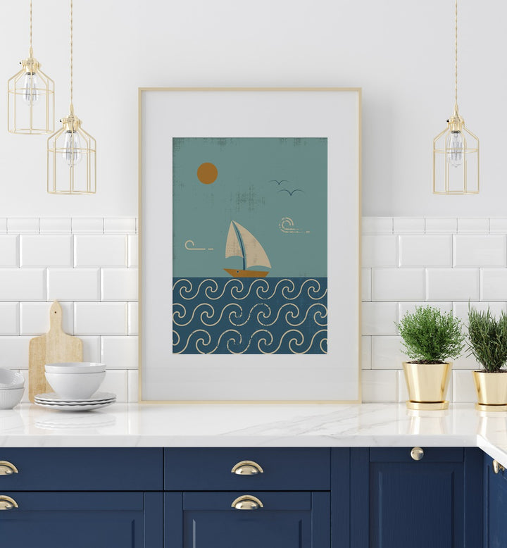 Stylish wall art featuring "THE BOAT , BEACH PAINTINGS" perfect for coastal-themed interiors.