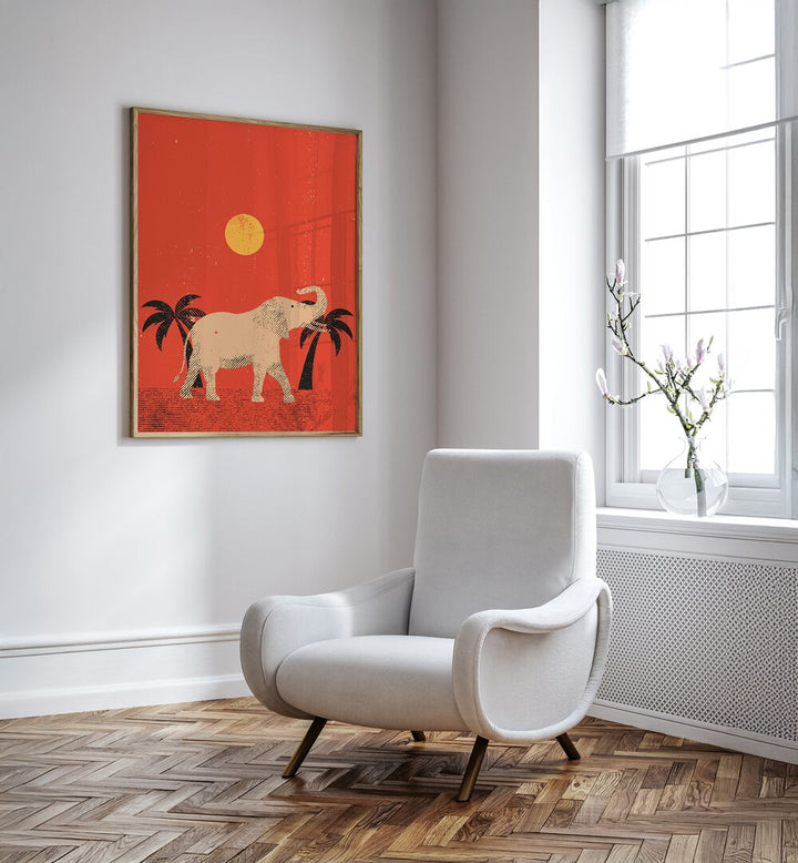 Stylish interior featuring "THE ELEPHANT, ANIMAL PAINTINGS" artwork, perfect for modern home decor.
