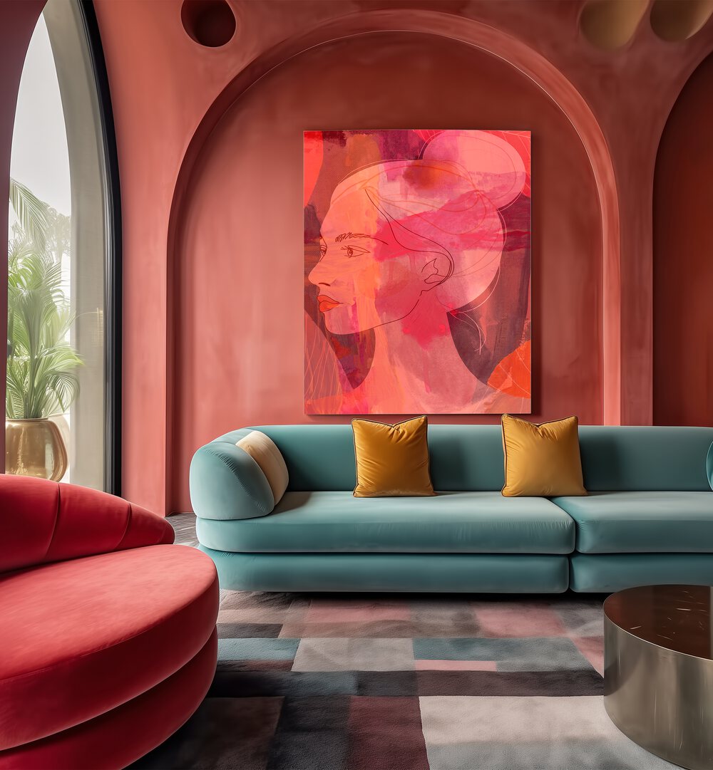 Vibrant art of THE FEMININE COSMIC SPIRIT I, PORTRAITS, enhancing modern interiors with divine feminine energy.