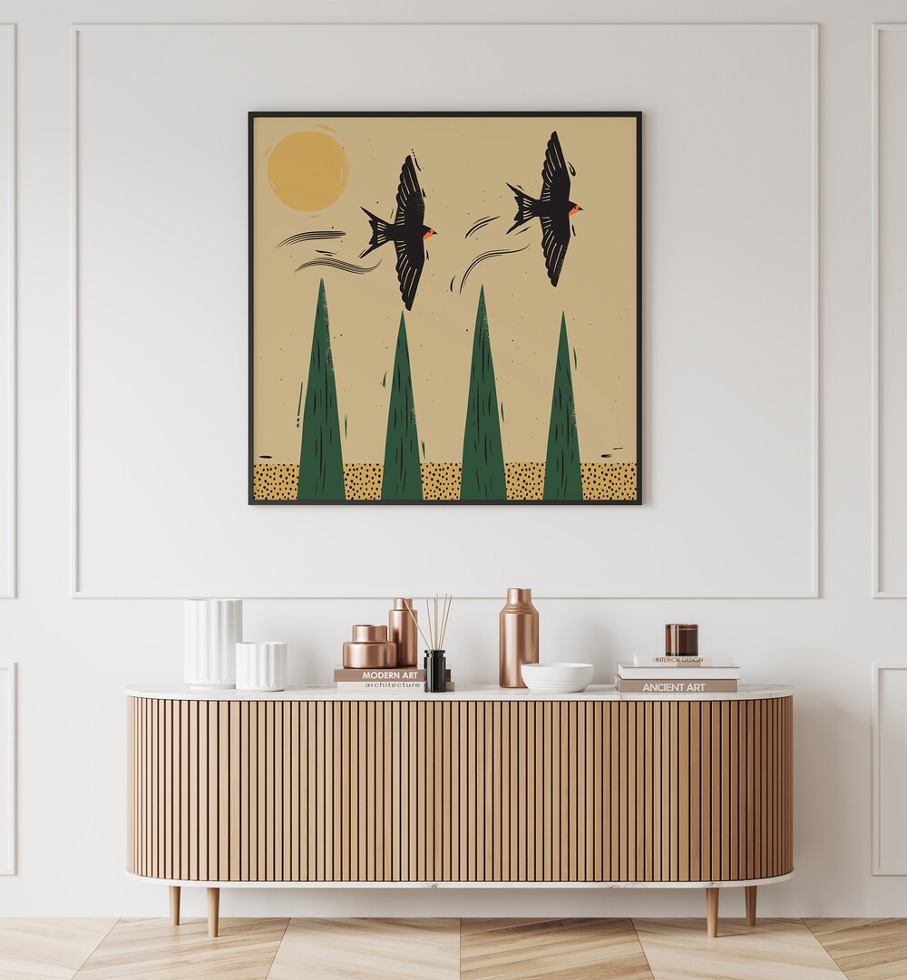 Stylish wall art featuring vibrant birds in "THE FLIGHT, ANIMAL PAINTINGS" perfect for modern decor.