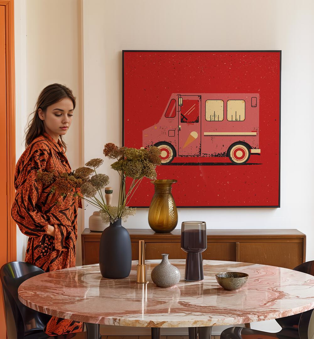 Colorful art of THE ICE CREAM TRUCK, KIDS ROOM PAINTINGS, perfect for brightening any child's space.