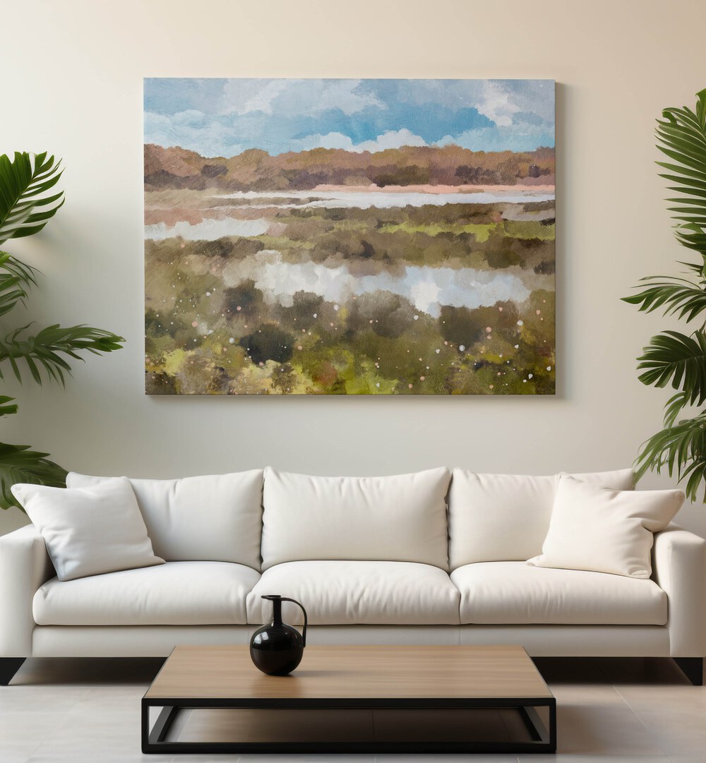 Stunning THE LOOKOUT, LANDSCAPE PAINTINGS adorning a modern living space, enhancing nature's beauty indoors.