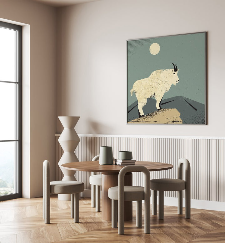 Stylish interior featuring THE MOUNTAIN GOAT, ANIMAL PAINTINGS, enhancing the space with nature-inspired art.