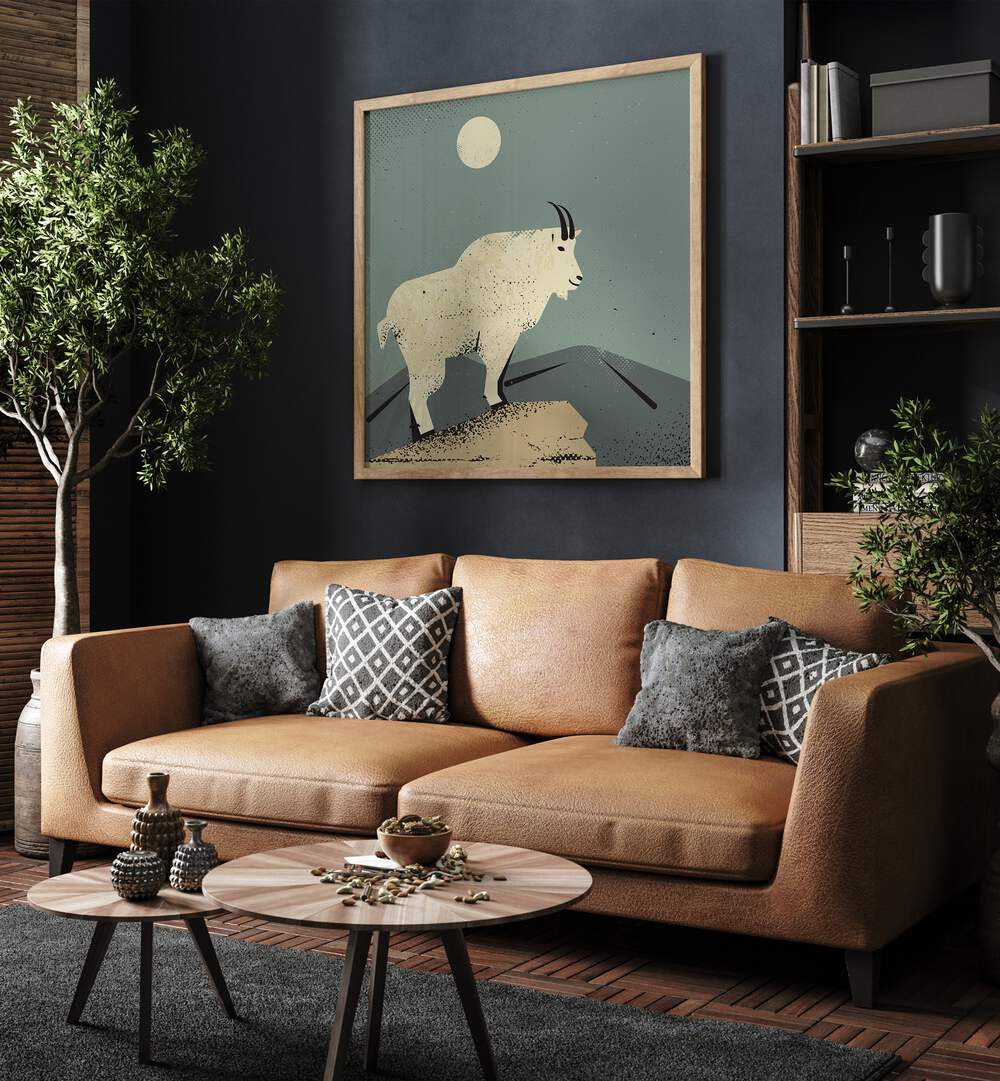Stylish decor featuring THE MOUNTAIN GOAT, ANIMAL PAINTINGS, perfect for a cozy living room setting.