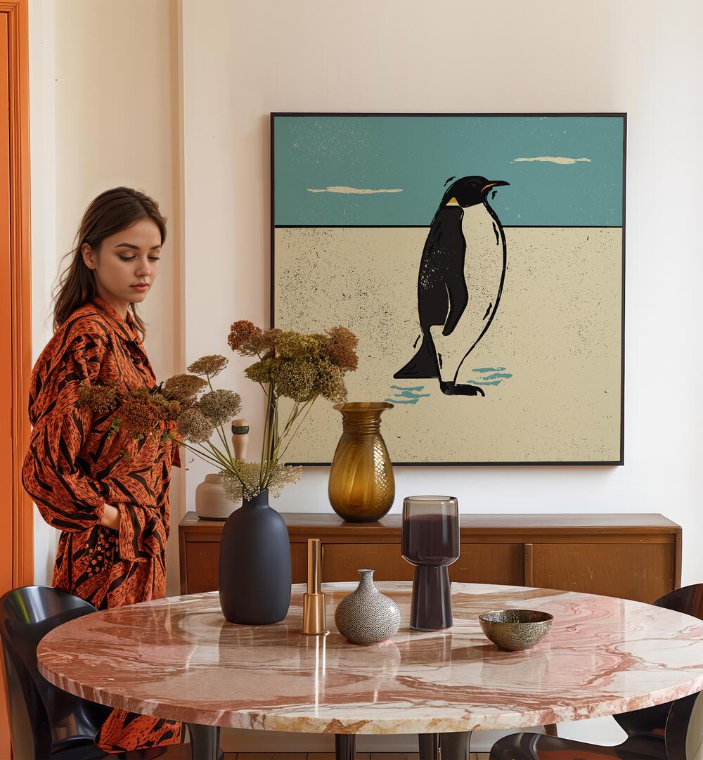 Stylish interior featuring THE PENGUIN , BEACH PAINTINGS, adding a modern touch to the decor.