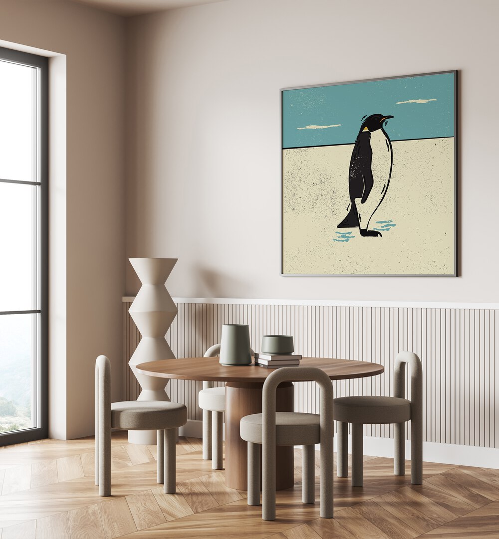 Stylish interior featuring THE PENGUIN, BEACH PAINTINGS, perfect for coastal-themed decor.