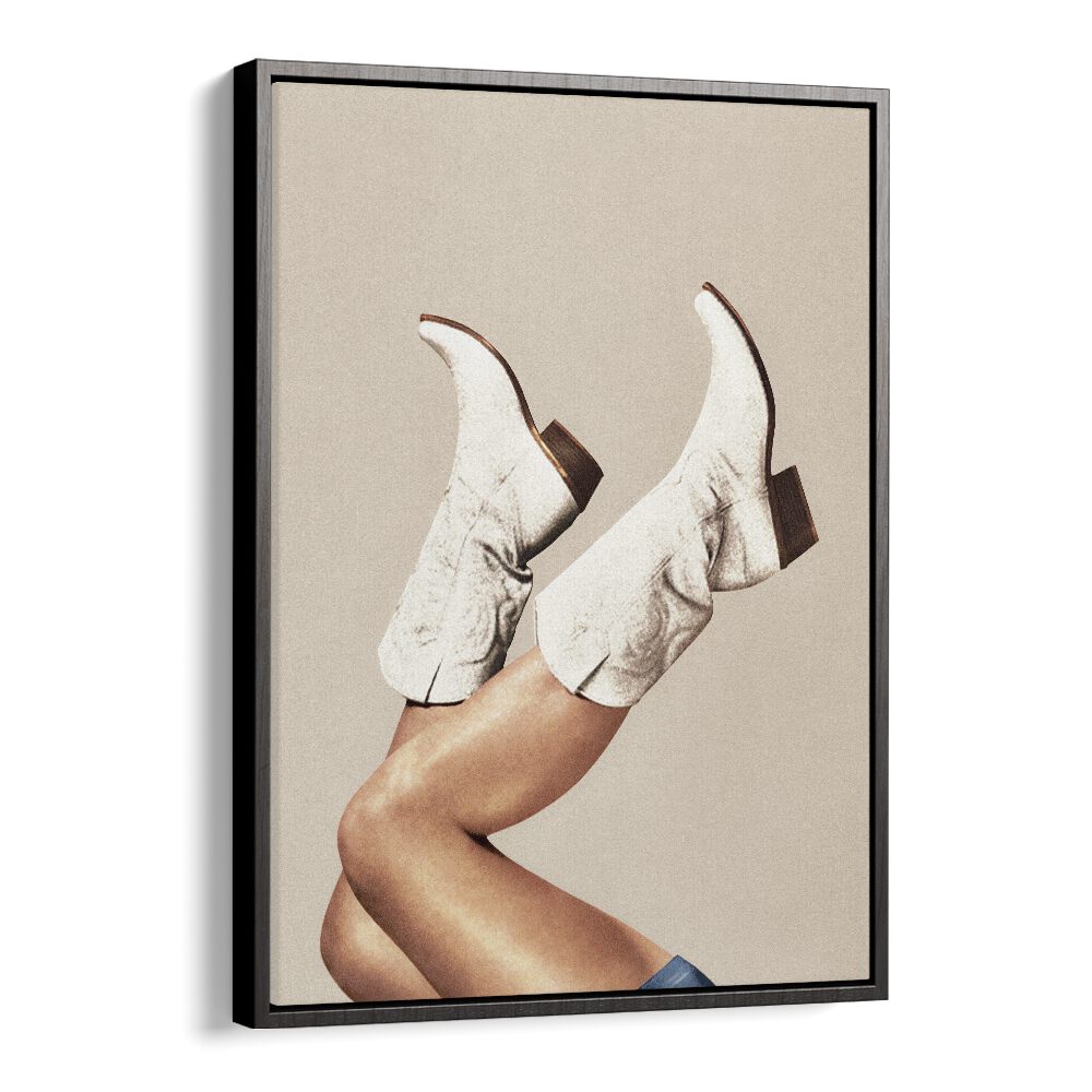 These Boots - Neutral Beige   Surreal Painting Artwork in Black Floater Frame
