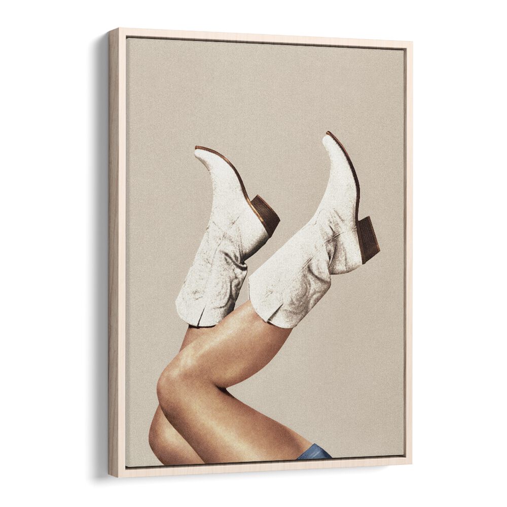 These Boots - Neutral Beige  Surreal Painting Artwork in Oak Wood Floater Frame