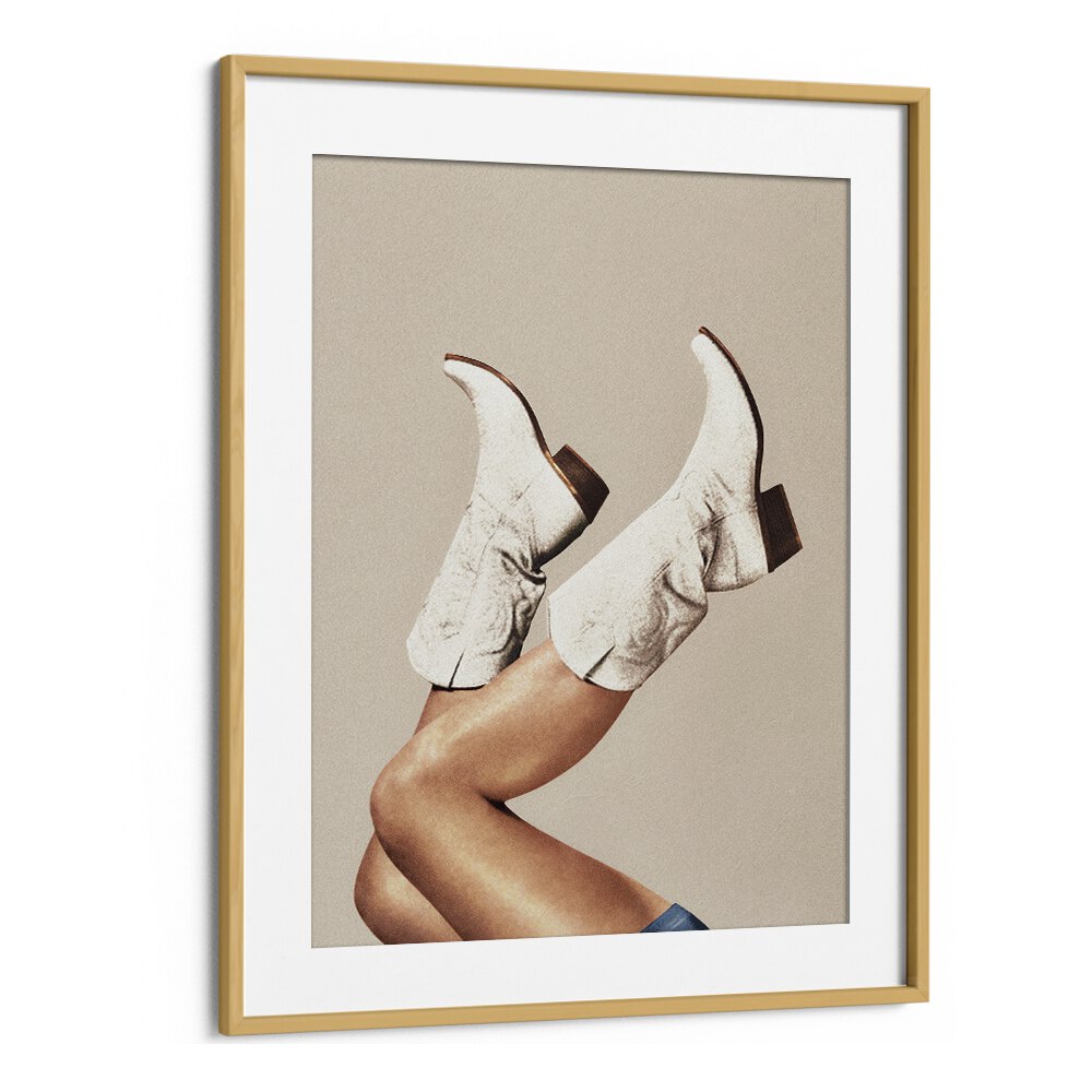 These Boots - Neutral Beige   Surreal Painting Artwork in Oak Wood Frame With Mount