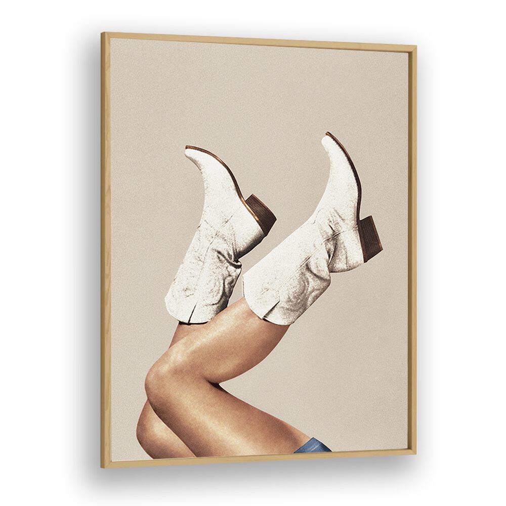 These Boots - Neutral Beige   Surreal Painting Artwork in Oak Wood Plain Frame
