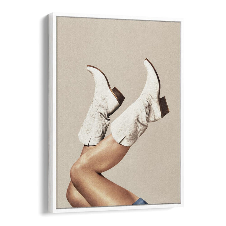 These Boots - Neutral Beige   Surreal Painting Artwork  in White Floater Frame